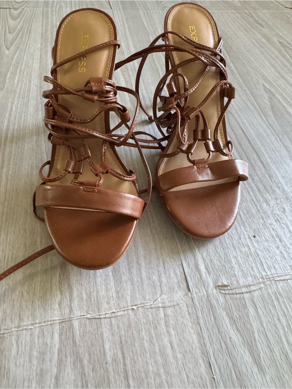 Express Copper Brown Lace-Up Heel Sandals